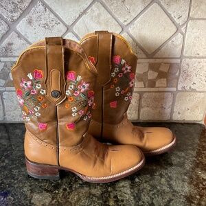 Verthali Womans Cowboy Cowgirl Boots Brown with Embroidered Flowers size 8